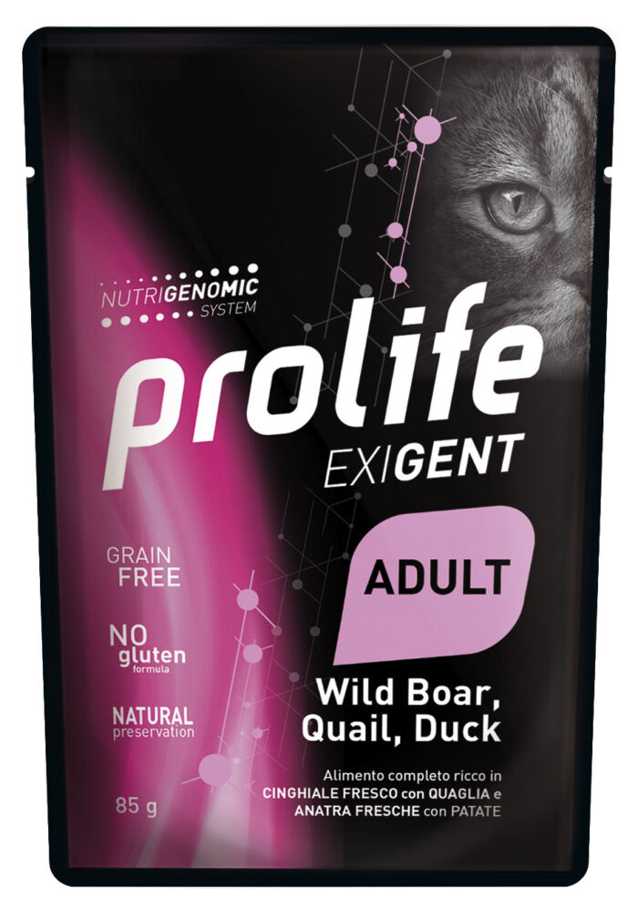 CAT PROLIFE WET EXIGENT ADULT WILD BOAR, QUAIL & DUCK - busta 85 gr